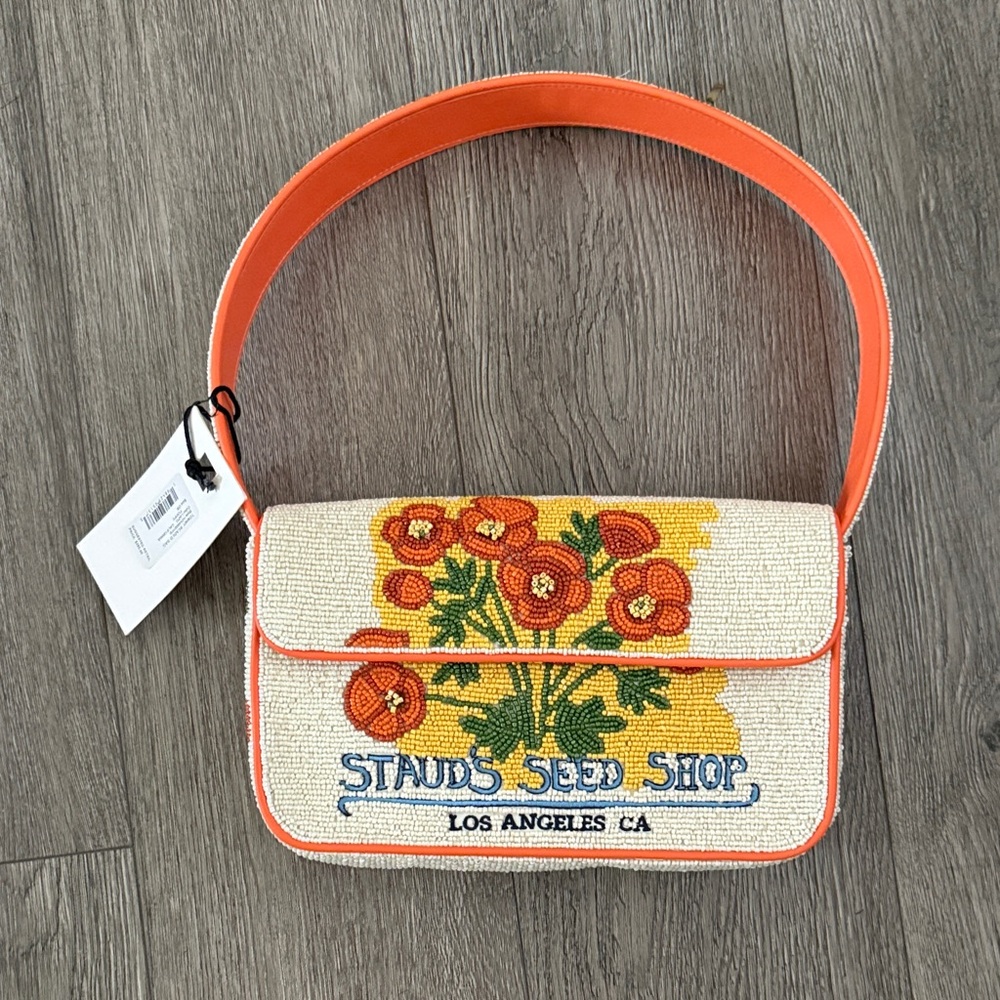 NWT STAUD Tommy Beaded Bag, California Poppy - Picture 4 of 9